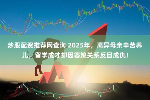炒股配资推荐网查询 2025年，离异母亲辛苦养儿，留学成才却因婆媳关系反目成仇！